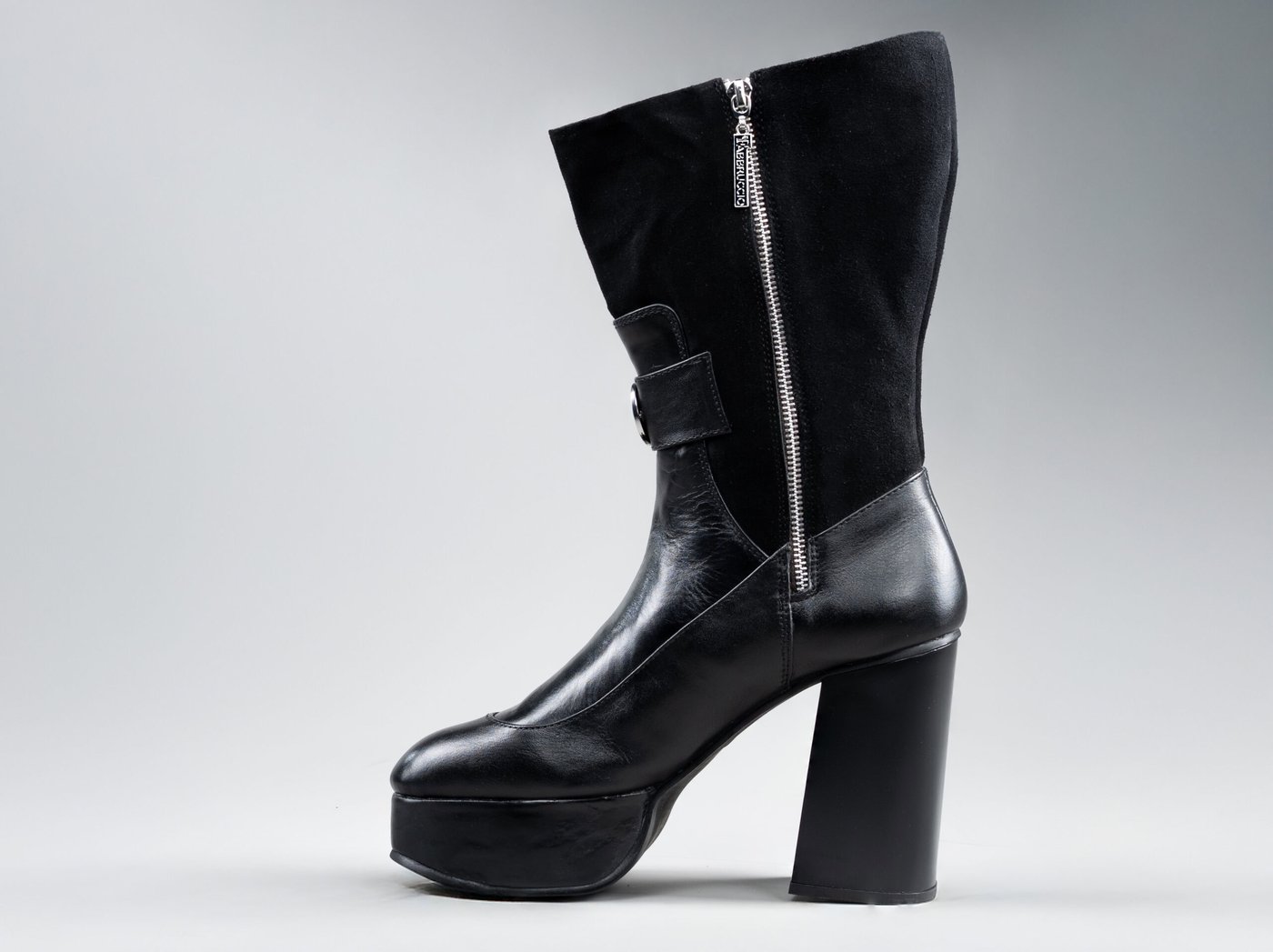 Valentina Black, side view showing 4 inch heel and 1 inch platform
